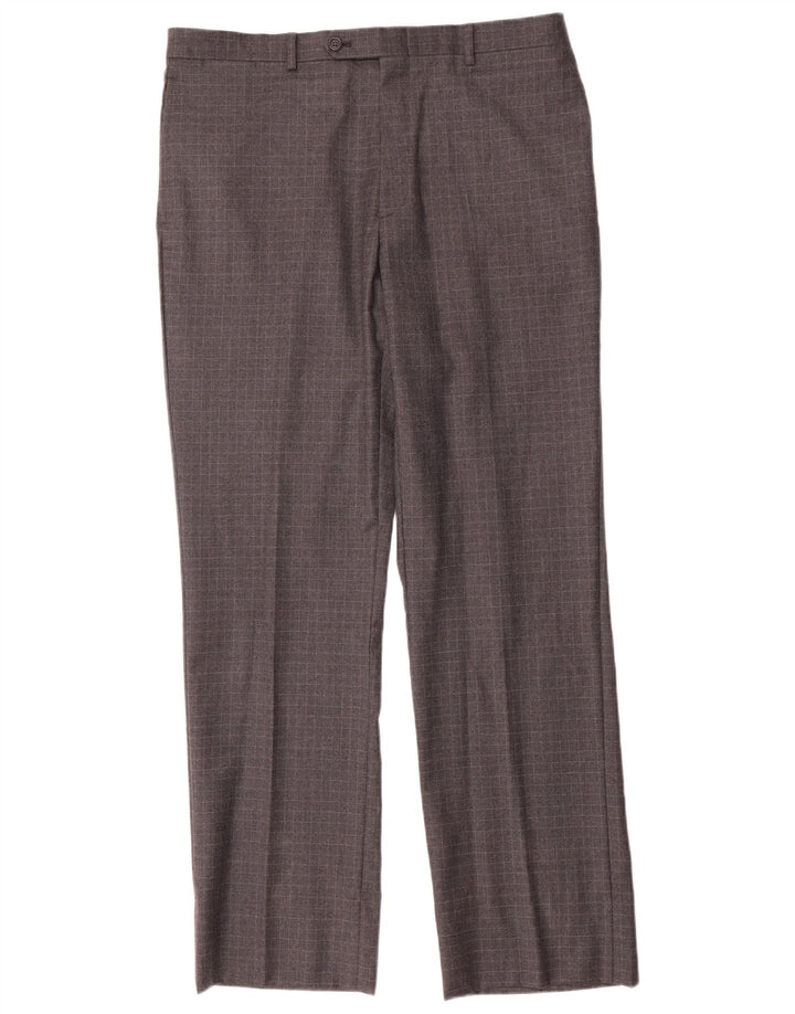 Pantaloni de costum drepți pentru bărbați Tommy Hilfiger L34 L33 Lână cu carouri gri