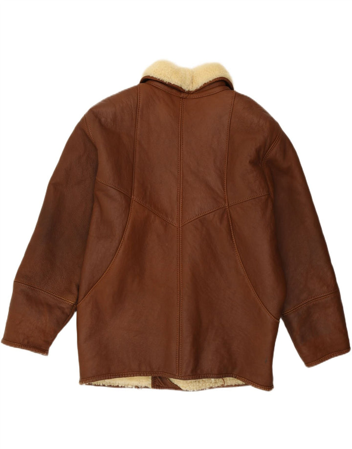 Jachetă din shearling vintage pentru bărbați, cu ajustare largă, IT 46 din piele maro mică