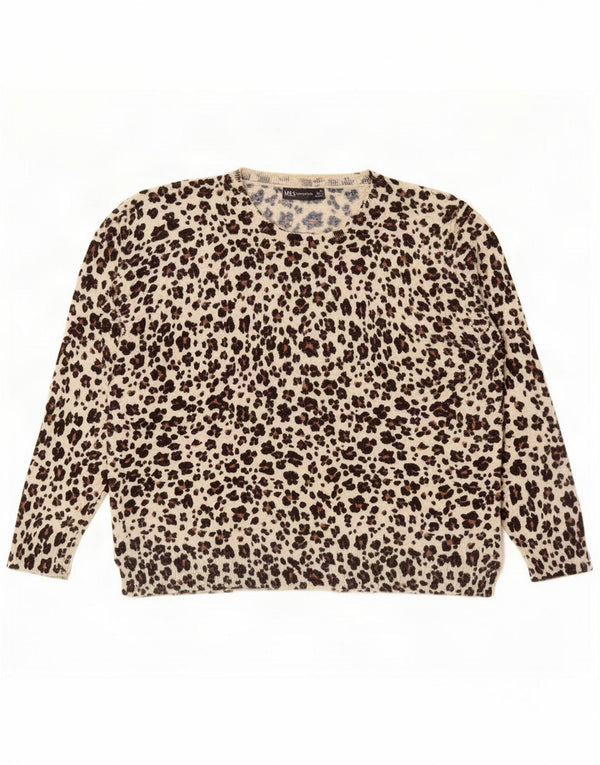 Marks & Spencer Pulover cu gât de barcă pentru femei Marea Britanie 18 XL Bej Animal Print