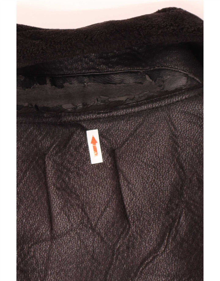 Jachetă Sherpa pentru femei din piele artificială Zara UK 14 Poliuretan mediu negru