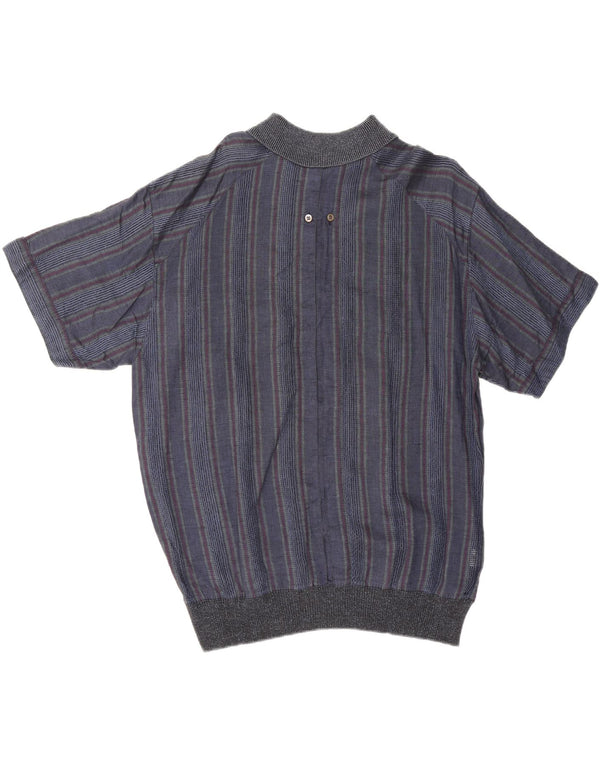 Cămașă pulover cu mânecă scurtă pentru bărbați vintage IT 50 Medium Bleumarin în dungi