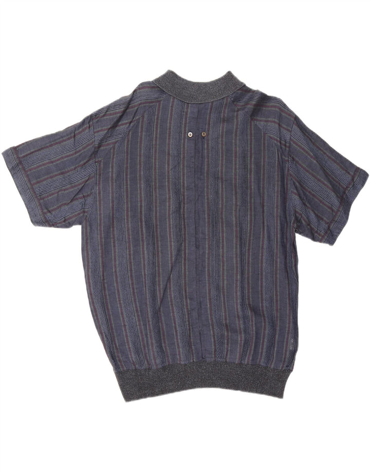 Cămașă pulover cu mânecă scurtă pentru bărbați vintage IT 50 Medium Bleumarin în dungi