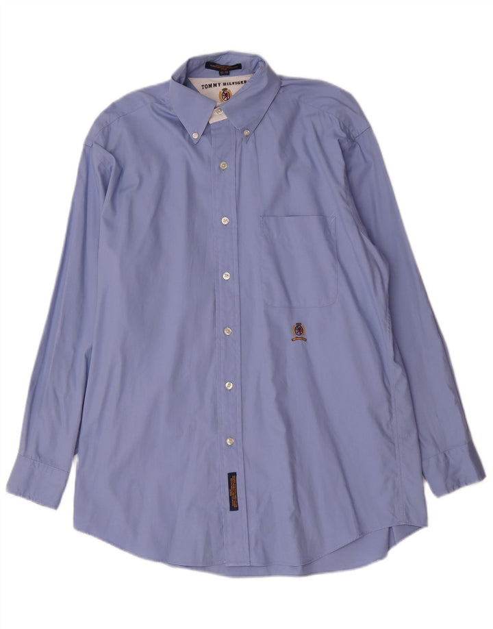 Cămașă Tommy Hilfiger pentru bărbați, mărimea 15, bumbac albastru mediu