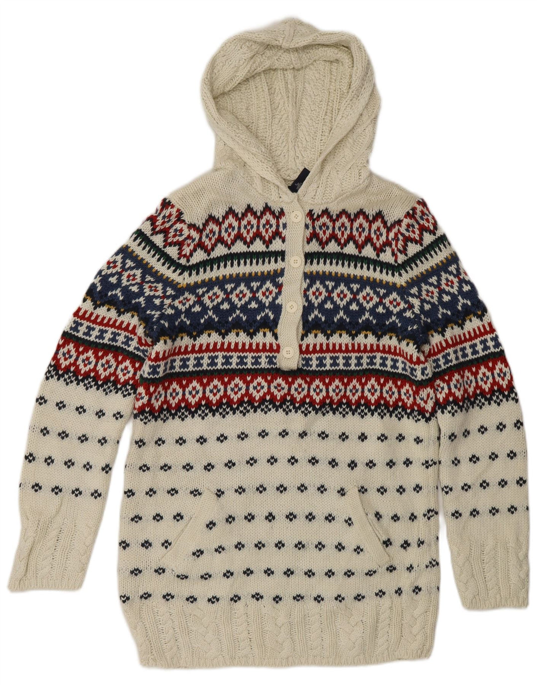 Pulover cu glugă pentru fete RALPH LAUREN, 15-16 ani, XL, bumbac alb Fair Isle