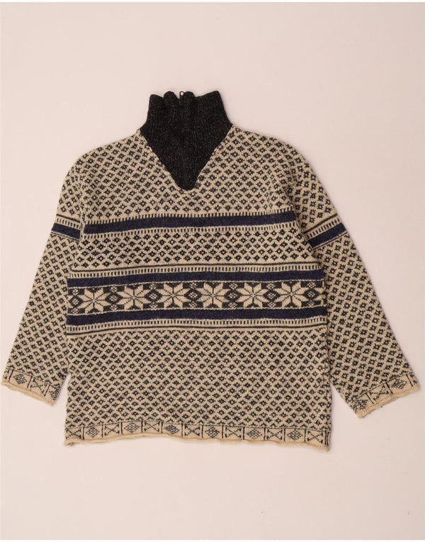 Pulover Vintage pentru bărbați, cu fermoar, cu gât, XL, Bej Fair Isle