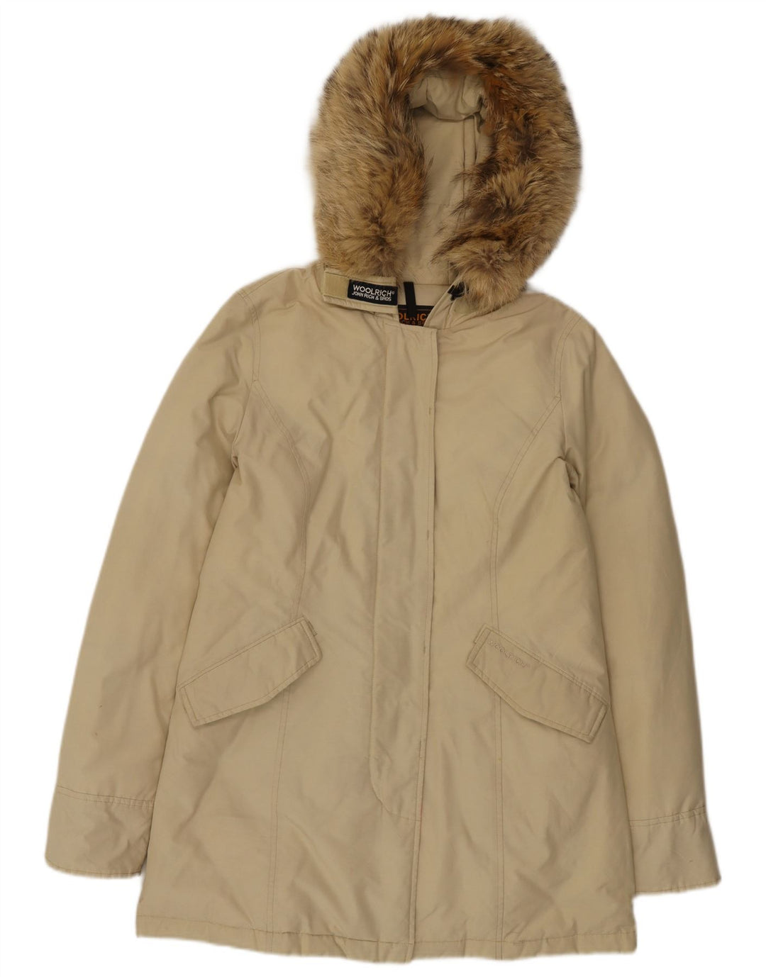 Palton căptușit cu glugă Woolrich pentru femei UK 14, bumbac mediu bej