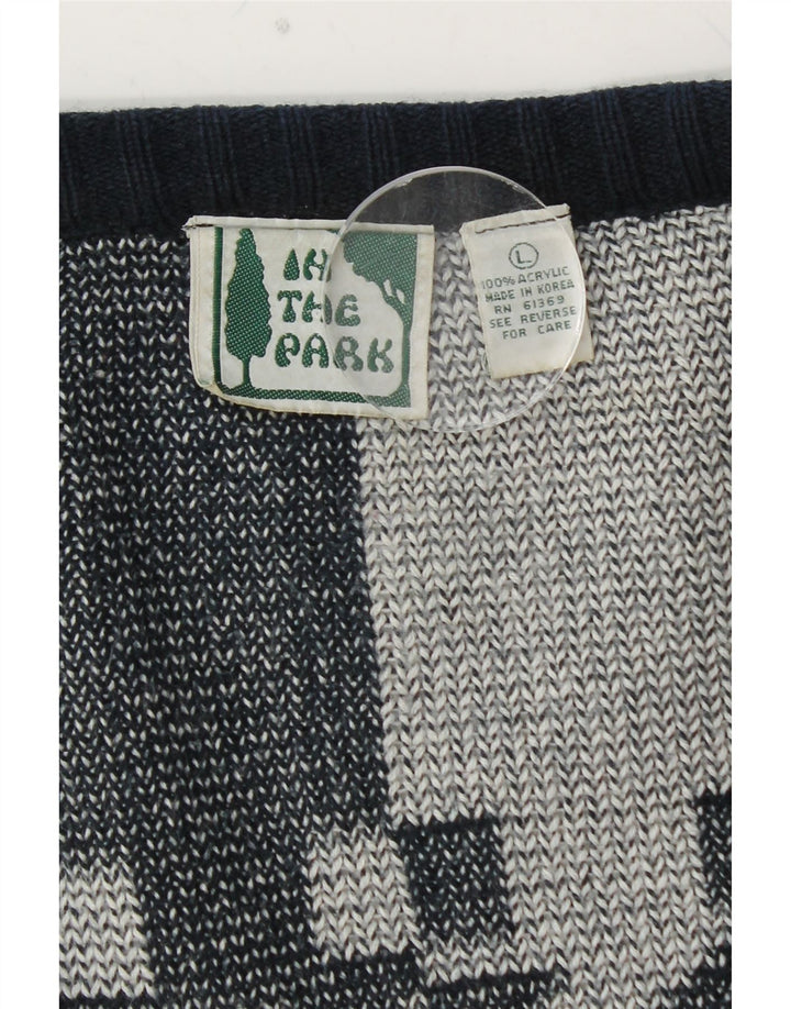 Pulover cardigan supradimensionat pentru femei VINTAGE UK 16 mare bleumarin geometric