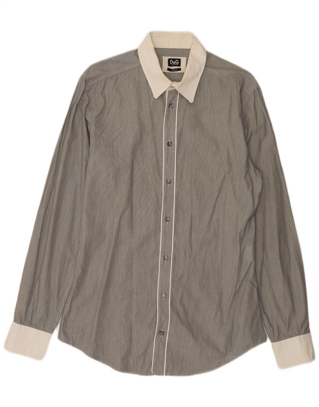 Cămașă pentru bărbați DOLCE & GABBANA slim fit IT 52 mare, gri, bumbac cu dungi