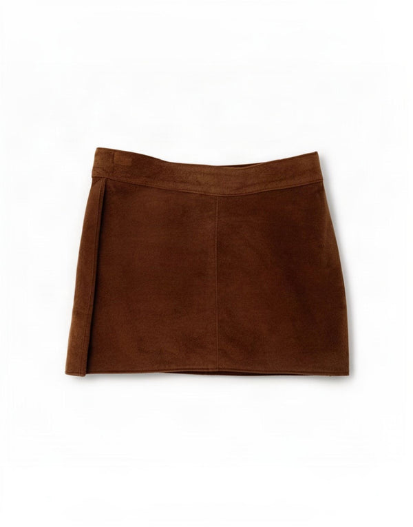 Fusta Mini din piele intoarsa pentru femei Zara IT 44 Medium W25 Maro