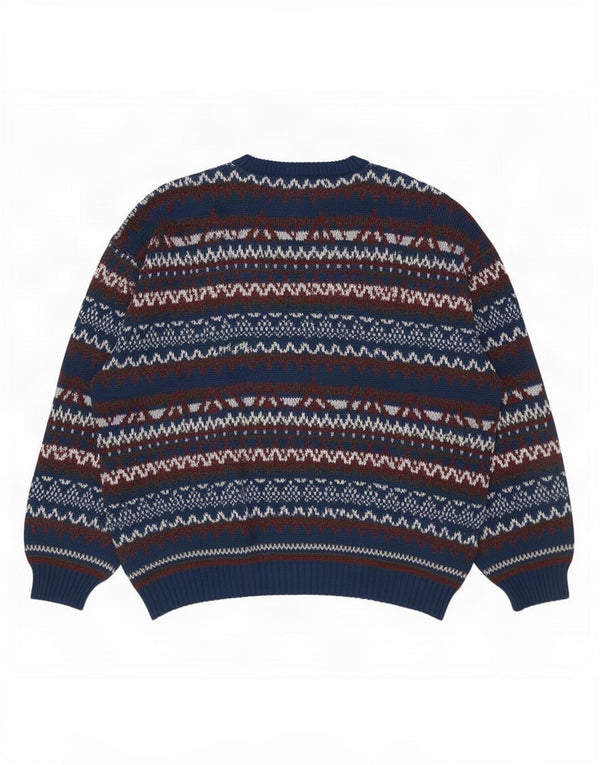 Pulover vintage pentru bărbați cu decolteu în V, mare, bleumarin, lână Fair Isle