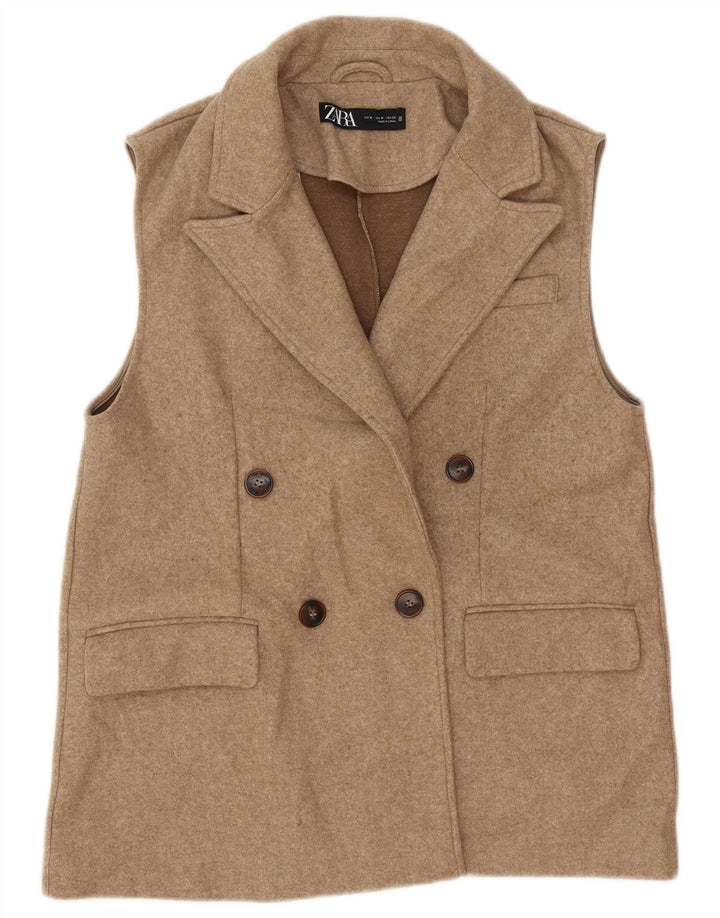 Gilet pentru femei Zara, cu două piept, utilitar UK 12 Medium Bej Poliester