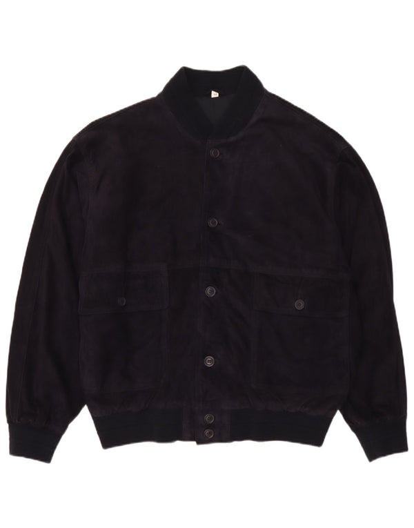 Bomber vintage pentru bărbați de piele intoarsa IT 50 mare, albastru bleumarin