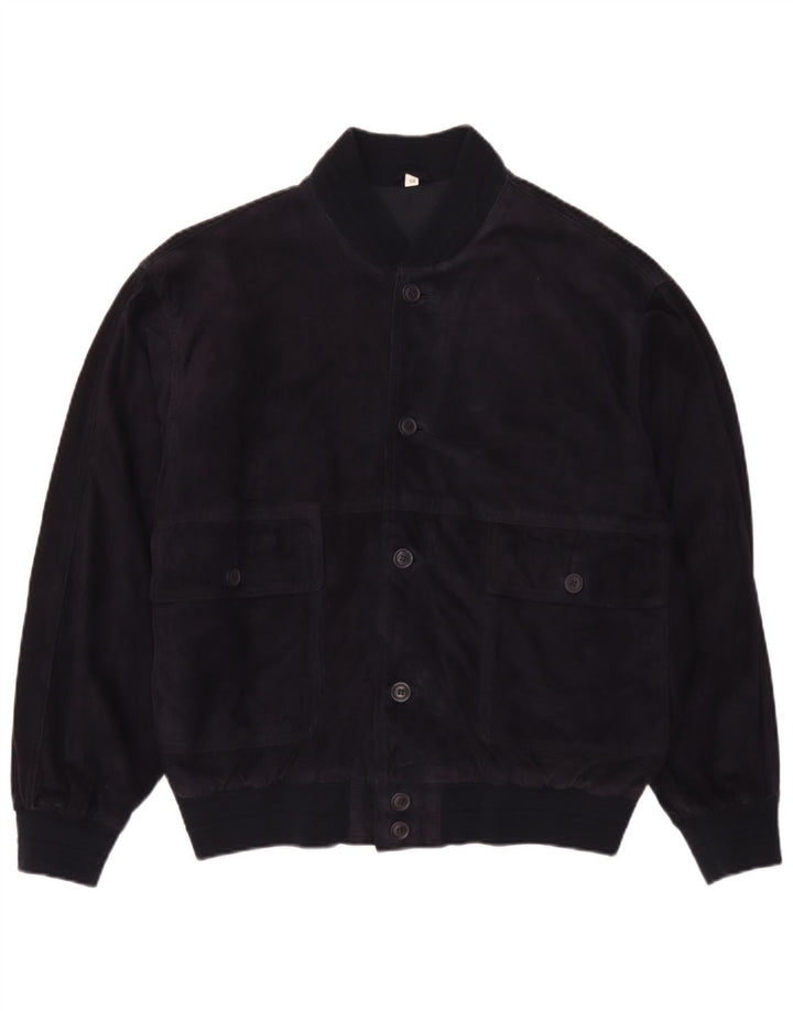 Bomber vintage pentru bărbați de piele intoarsa IT 50 mare, albastru bleumarin