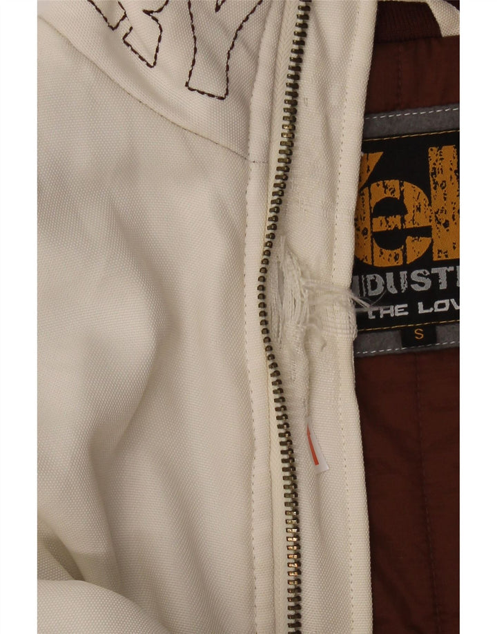 STRIGĂT! Jachetă bomber cu grafică, cu croiala largi, pentru bărbați, UK 36, poliester alb mic