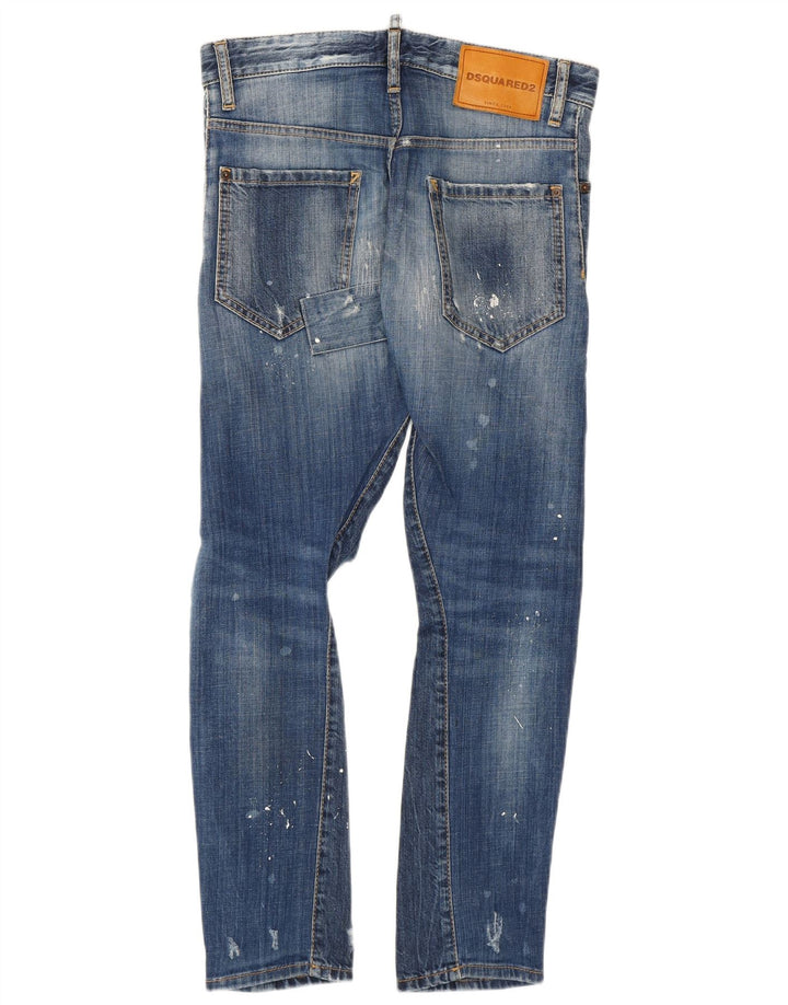Dsquared2 Blugi subțiri învechiți pentru femei IT 42 Medium W30 L27 Blue Spotted