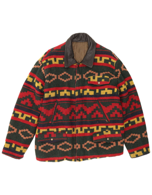 Jachetă vintage pentru bărbați, UK 40, lână geometrică, multicoloră, mare