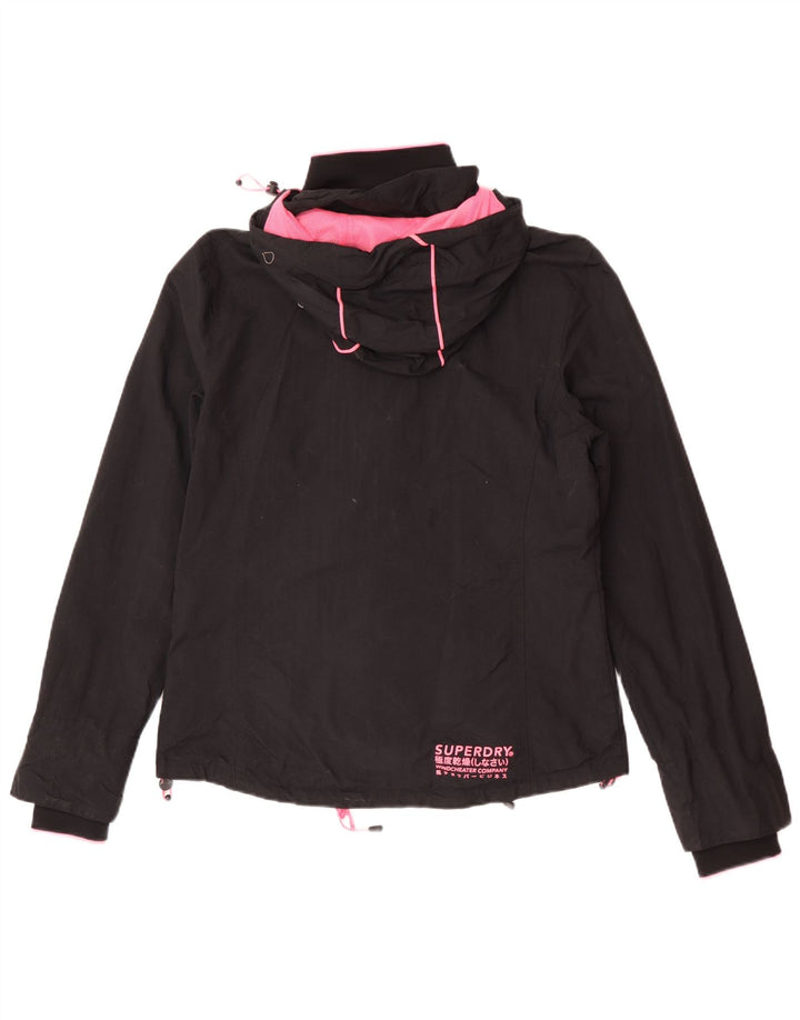Jachetă de ploaie cu glugă Superdry pentru femei UK 14, mare, negru, nailon