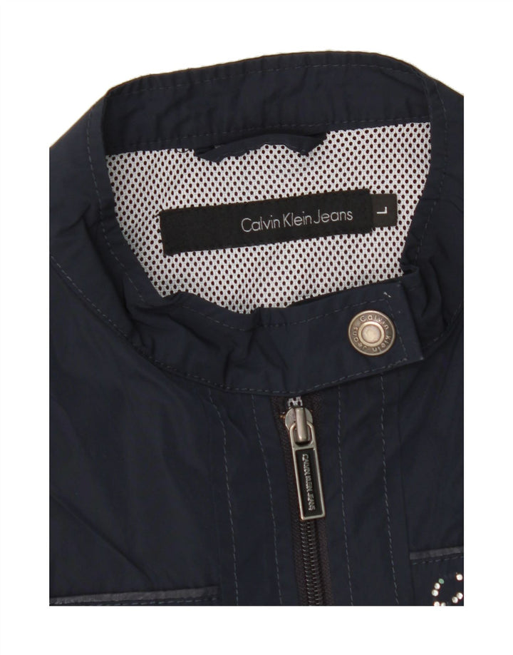 CALVIN KLEIN JEANS Womens Crop Bomber Jacket UK 14 Large Navy Blue Vintage Calvin Klein Jeans and Second-Hand Calvin Klein Jeans from Messina Hembry 