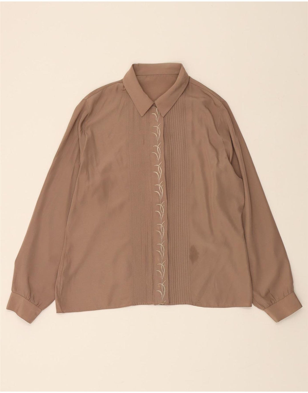 VINTAGE Womens Oversized Shirt Blouse UK 10 Small Beige Polyester Vintage Vintage and Second-Hand Vintage from Messina Hembry 