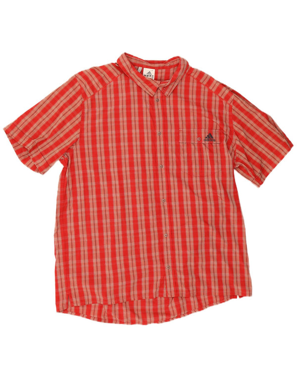 Cămașă cu mânecă scurtă pentru bărbați Adidas Climalite 2XL poliamidă cu carouri roșii