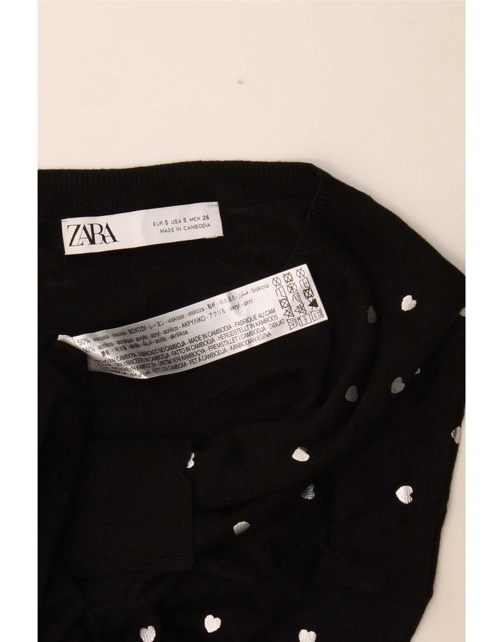 Pulover pentru femei Zara, cu model abstract, cu decolteu rotund, UK 10 Mic Negru