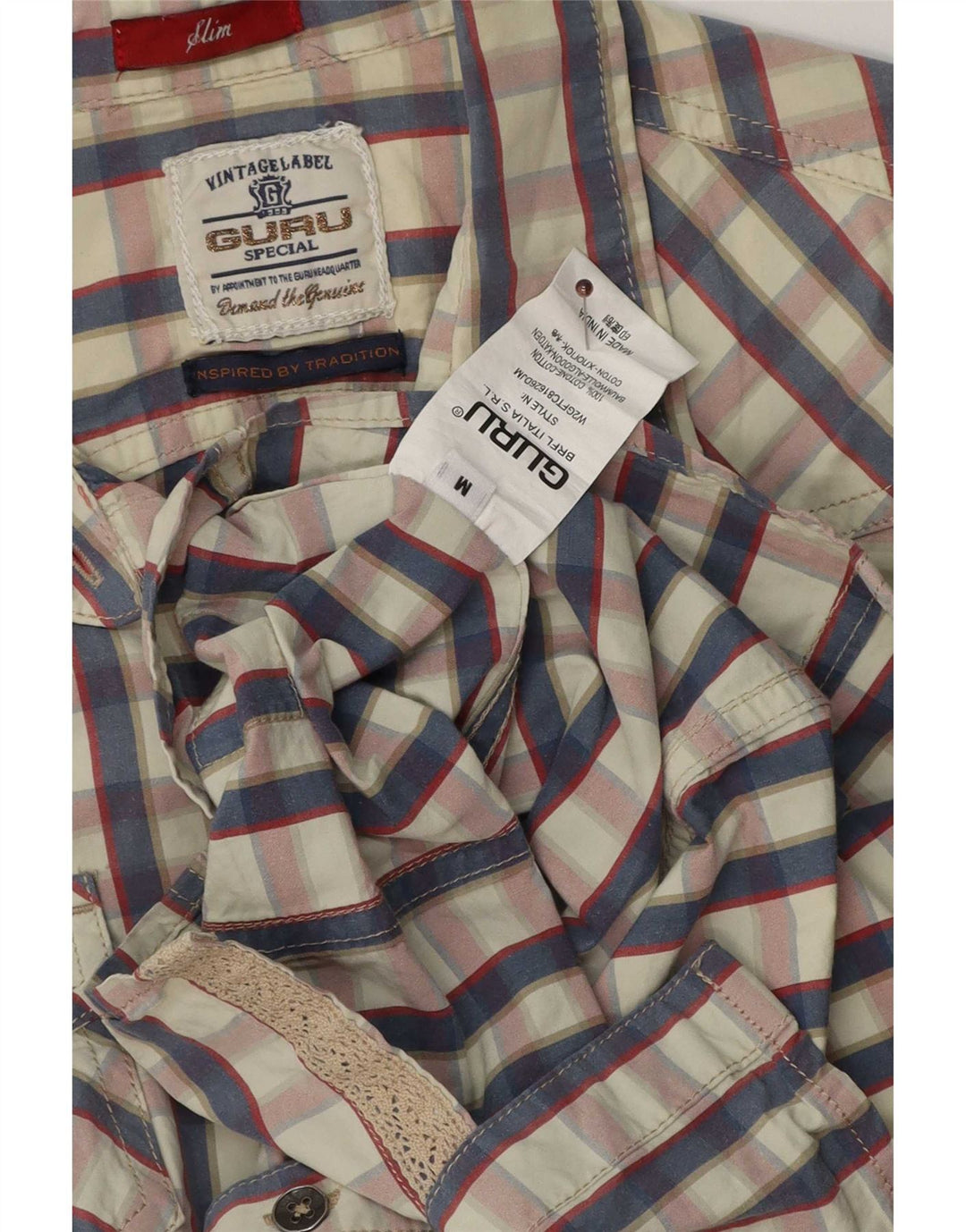 Cămașă subțire pentru femei Guru UK 12 Medium White Check Bumbac