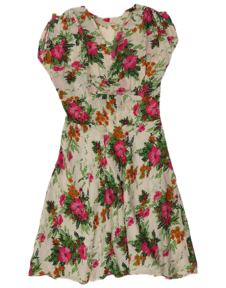 Rochie de soare vintage pentru femei UK 14 Medium Bej Floral