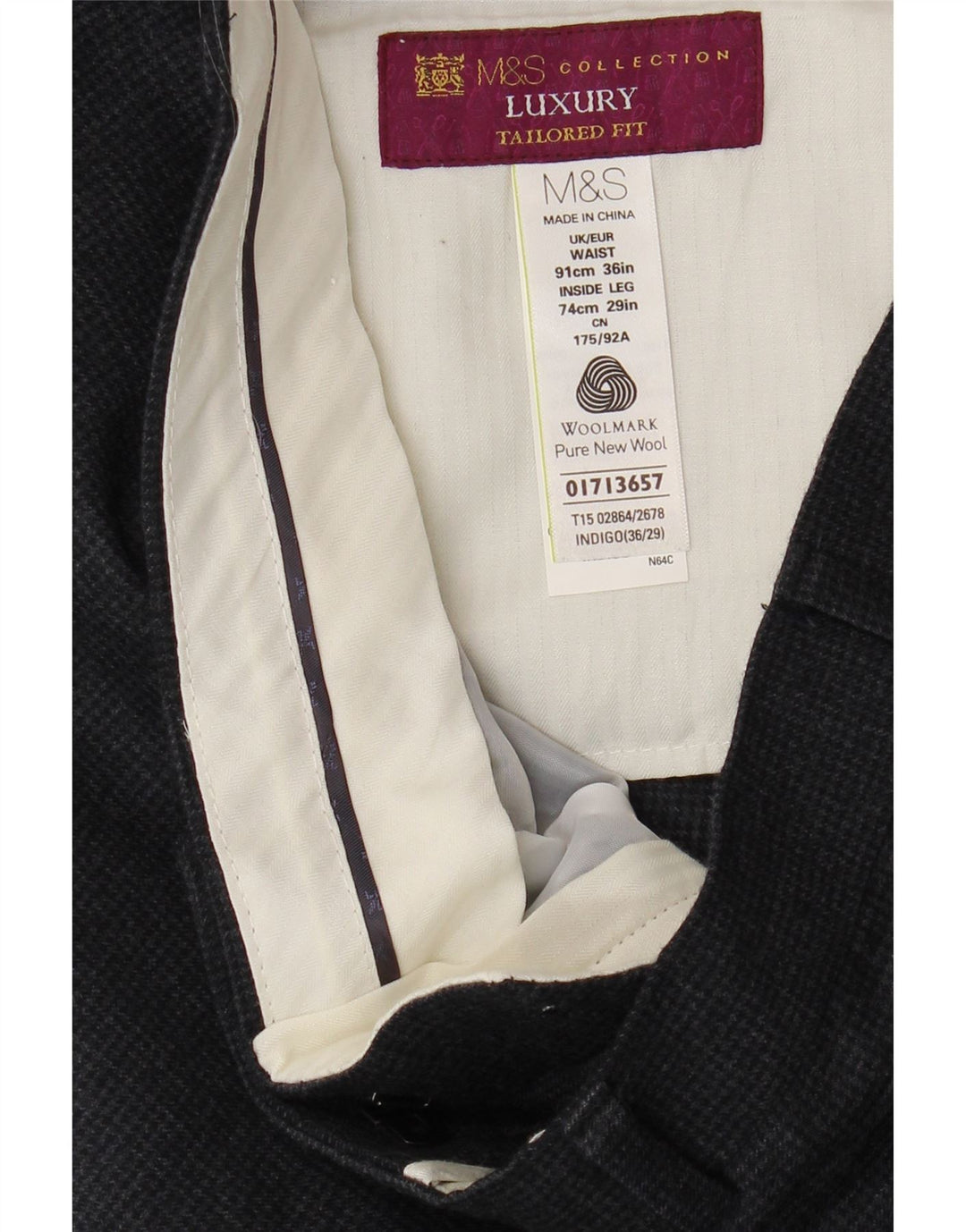 Marks & Spencer Pantaloni de costum croiți pentru bărbați W36 L29 Gri Houndstooth