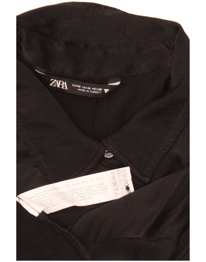 Bluză cămașă cu mânecă scurtă supradimensionată pentru femei Zara UK 14 Medium Negru