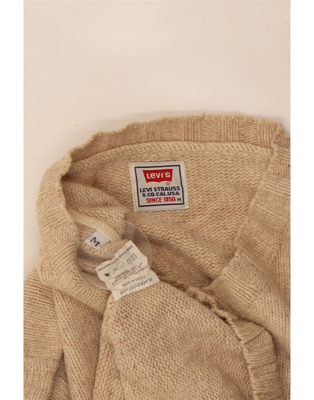 Pulover pentru bărbați Levi's cu decolteu în V, lână, bej mediu