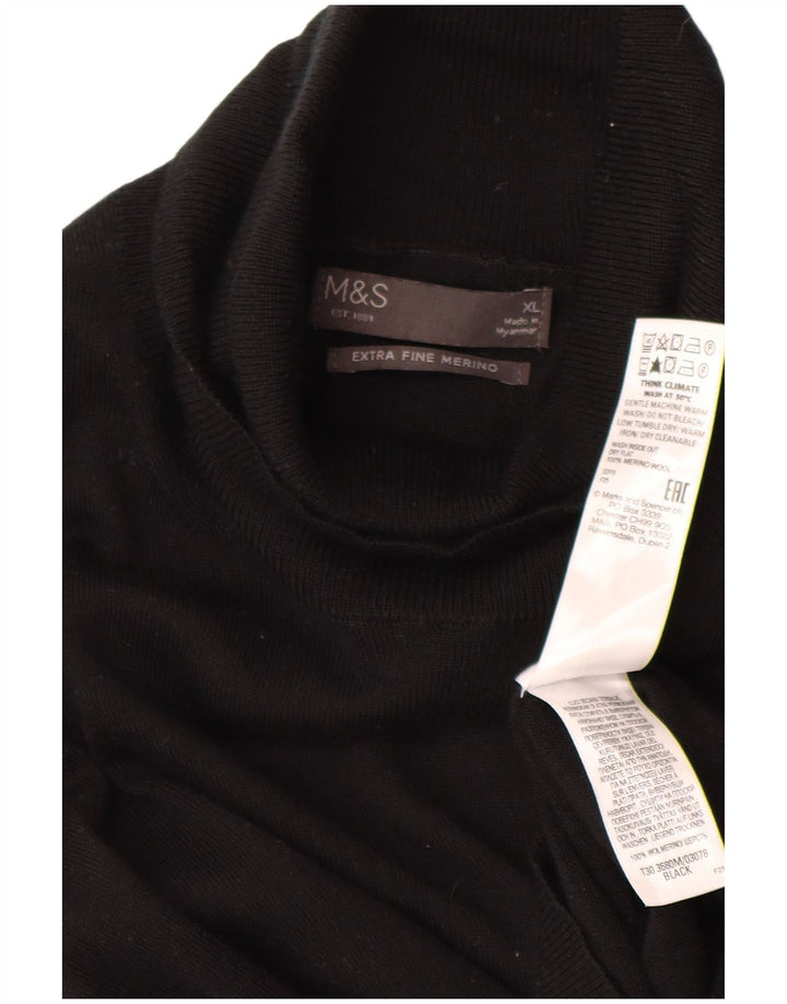 Pulover pentru bărbați Marks & Spencer cu gât rulat, XL, lână merinos neagră