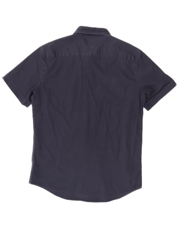 Cămașă cu mânecă scurtă TOMMY HILFIGER pentru bărbați, bumbac mediu albastru bleumarin