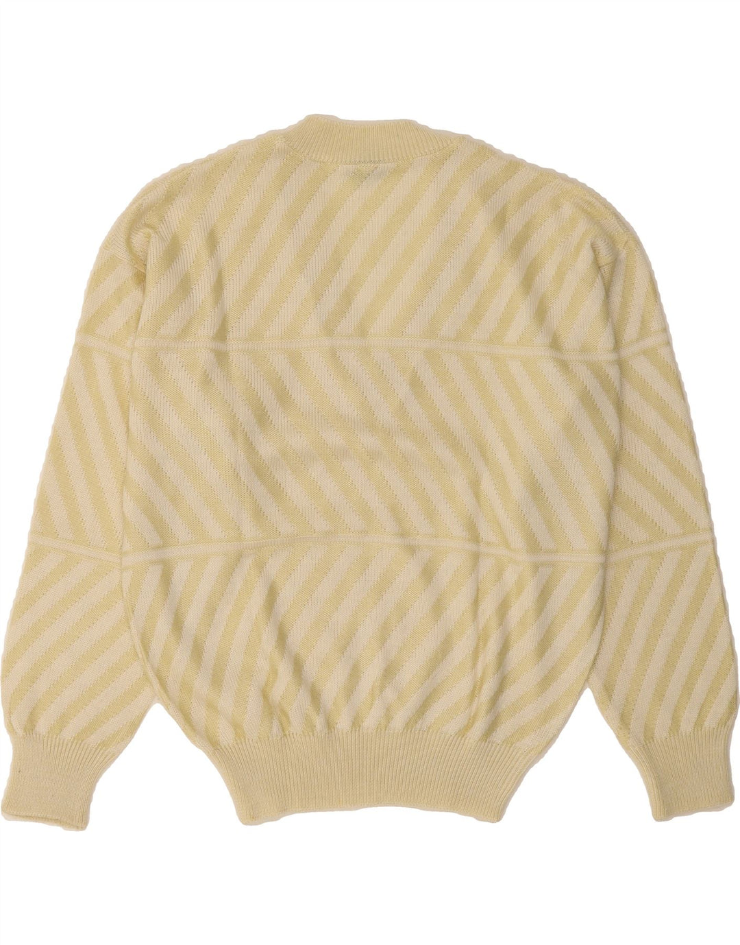 VINTAGE Mens V-Neck Jumper Sweater IT 48/50 Medium Beige Striped Vintage Vintage and Second-Hand Vintage from Messina Hembry 