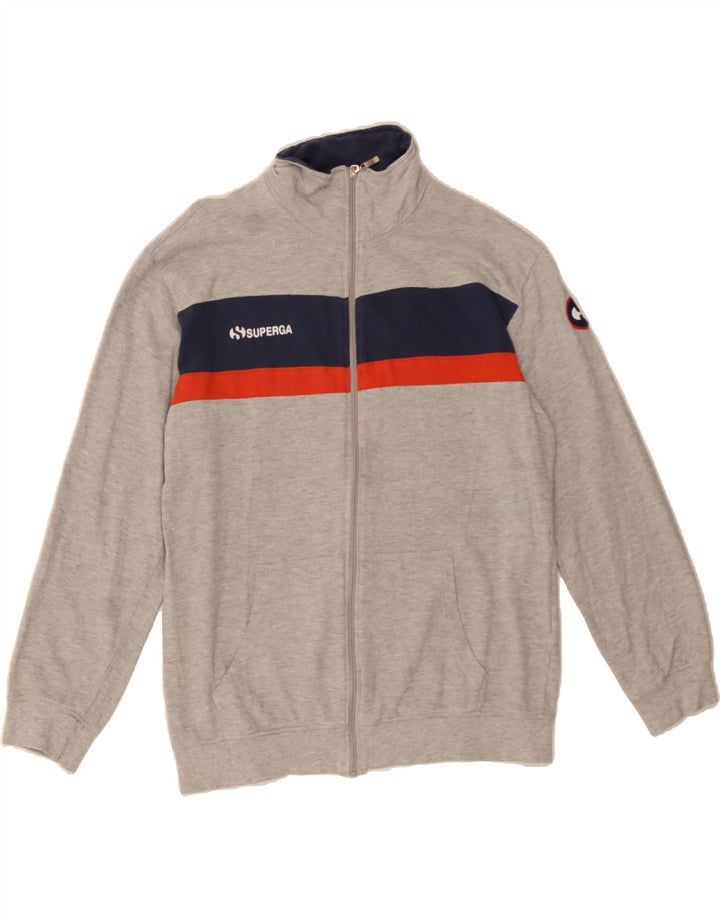 SUPERGA Womens Tracksuit Top Jacket UK 16 Large Grey Colourblock Cotton Vintage Superga and Second-Hand Superga from Messina Hembry 