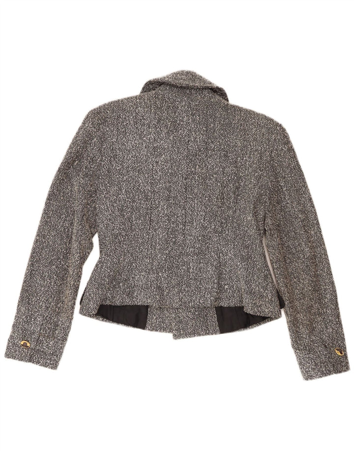 Jachetă vintage pentru femei crop dublu-breasted Marea Britanie 8, mică, gri pete