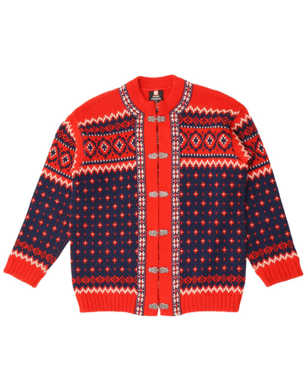 Pulover cardigan pentru bărbați Fjord EU 54 XL Lână roșie Fair Isle