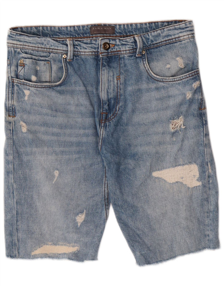 Pantaloni scurți din denim învechit pentru bărbați Zara EU 42 Large W32 Blue