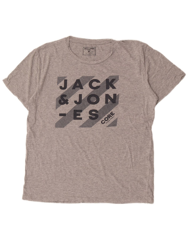 JACK & JONES Mens Graphic T-Shirt Top XL Grey Flecked Cotton