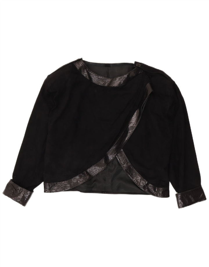 Jachetă Bolero Vintage de piele intoarsa pentru femei IT 44 Medium Black Animal Print