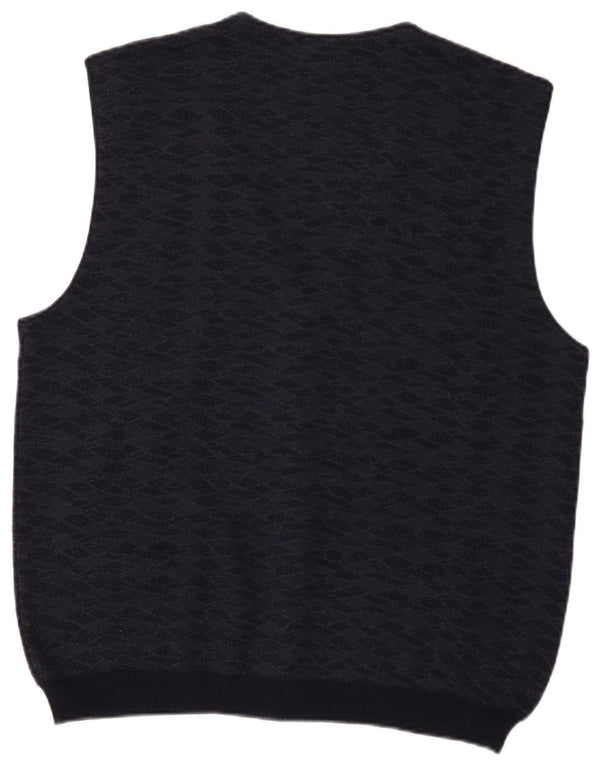 Cardigan Vintage fără mâneci pentru bărbați 2XL Lână geometrică bleumarin
