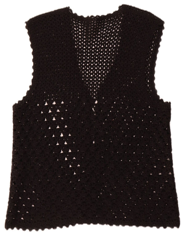 Pulover cardigan fără mâneci pentru femei VINTAGE UK 16 mare negru