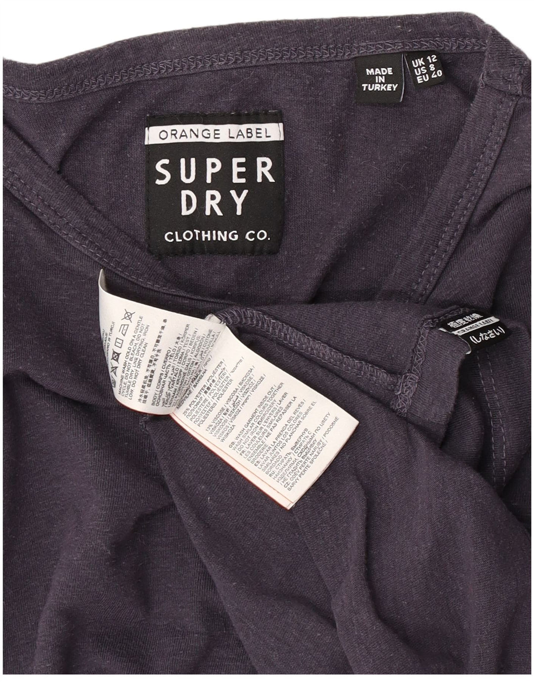 Top pentru femei Superdry cu mânecă lungă UK 12 mediu, bleumarin, bumbac
