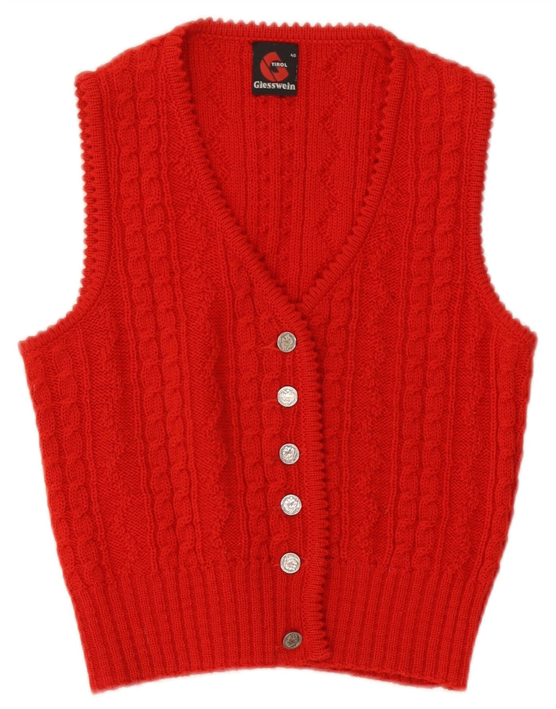 Giesswein Pulover cardigan fără mâneci pentru femei EU 40 Lână roșie medie