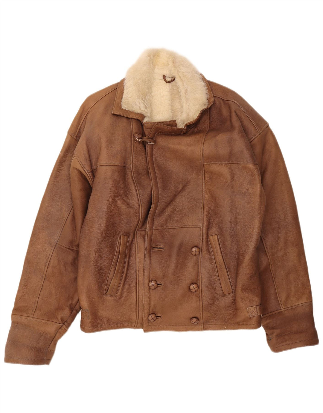 Vintage Mens Double Breasted Shearling Jacket UK 40 Large Brown Colourblock