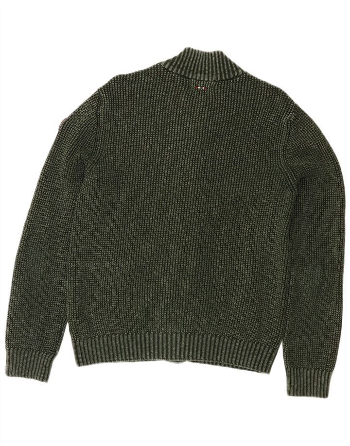 Pulover Napapijri Geographic Cardigan pentru bărbați, verde mediu