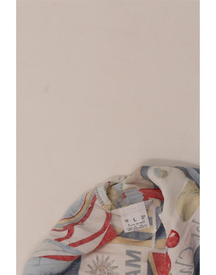 Bluză de damă vintage cămașă cu grafică abstractă UK 16 mare, multicoloră