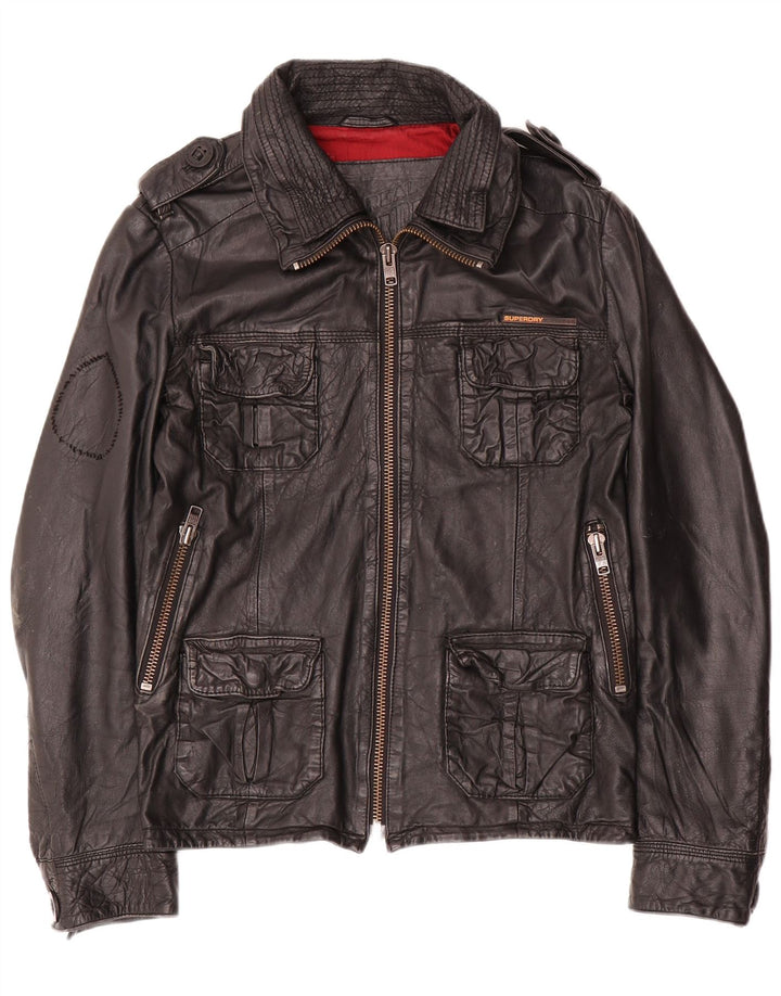 Jachetă militară din piele Superdry pentru bărbați UK 36 Mic din piele neagră