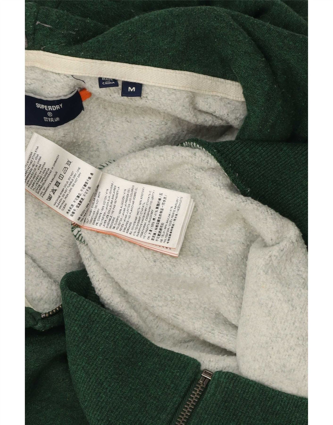 Pulover Superdry pentru bărbați, cu fermoar, bumbac verde mediu