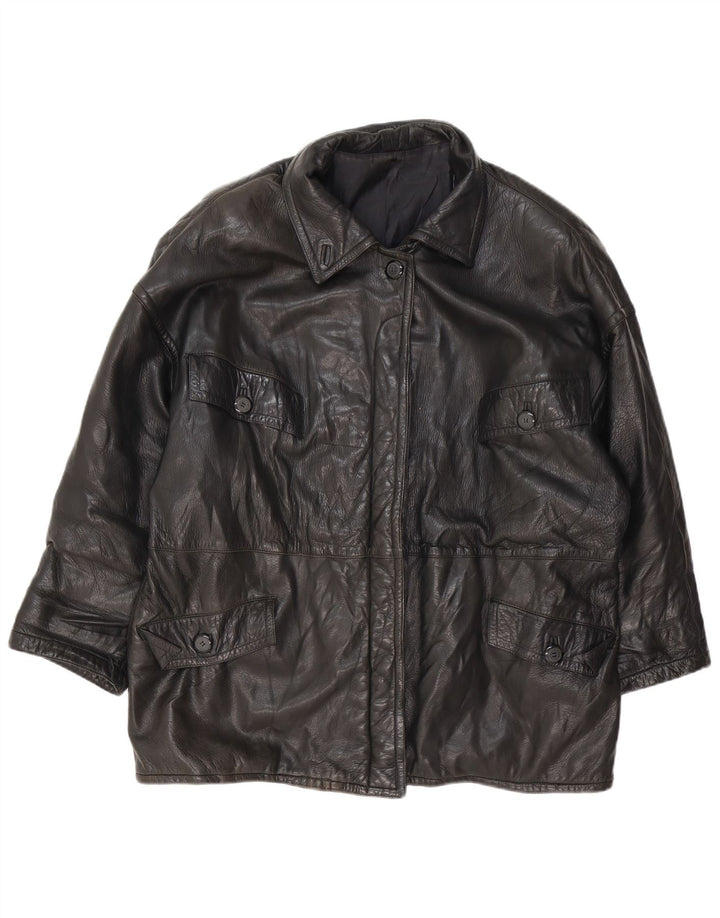 Jachetă de piele vintage pentru femei UK 18 XL neagră