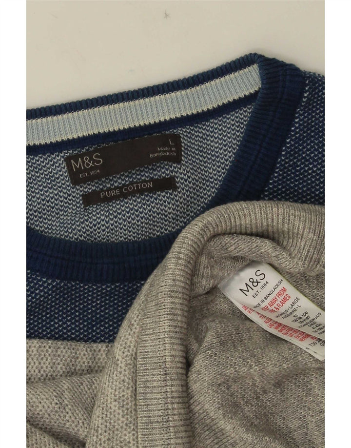 Pulover pentru bărbați Marks & Spencer cu gât roșu, mare, gri din bumbac color bloc